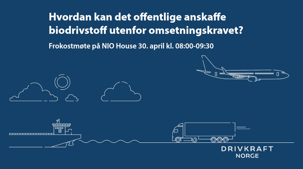 Illustrasjon av ulike kjøretøyer med tittelen "Hvordan kan det offentlige anskaffe biodrivstoff utenfor omsetningskravet?"